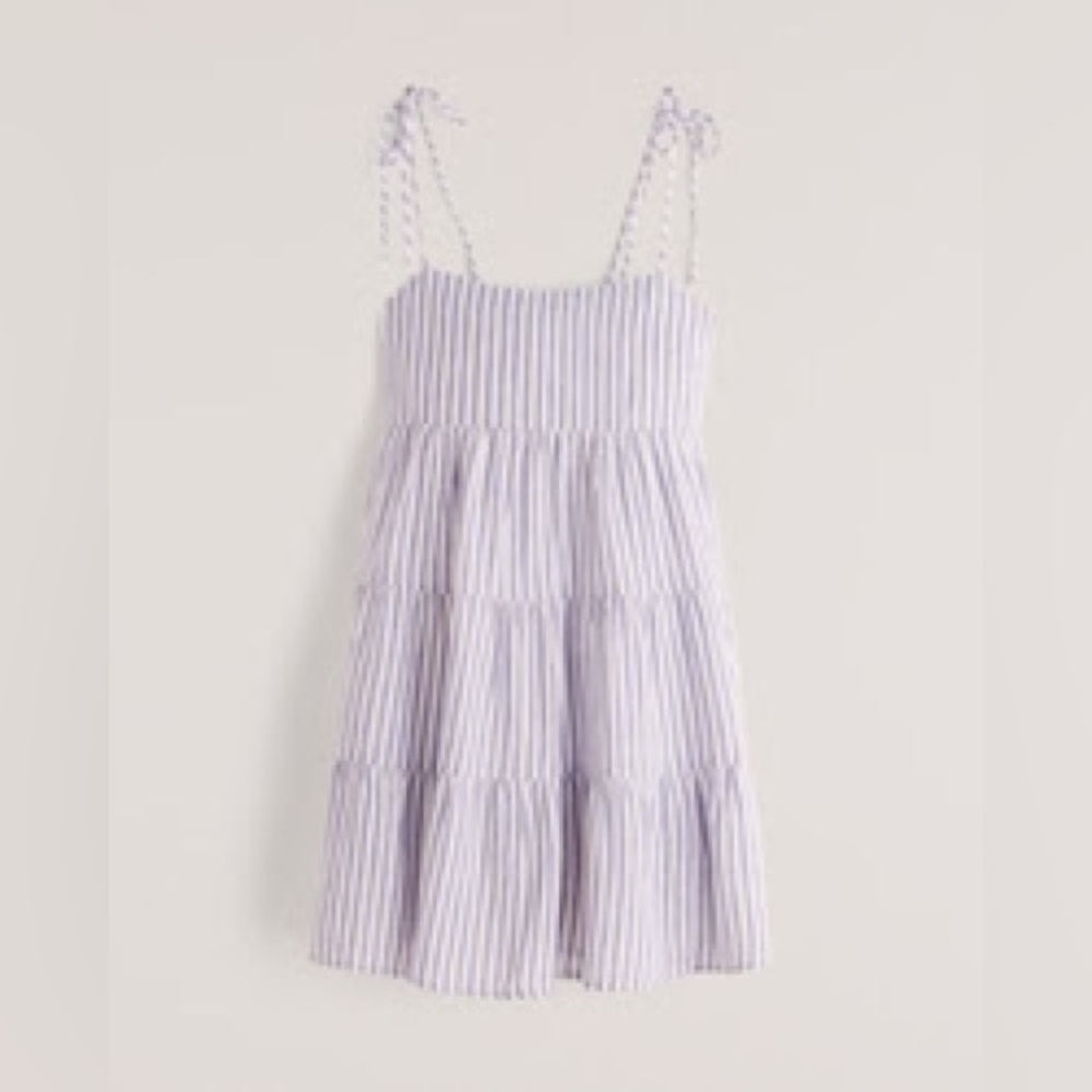 Abercrombie and Fitch Tie-Strap Tiered Mini Dress Blue and White Stripe Medium
